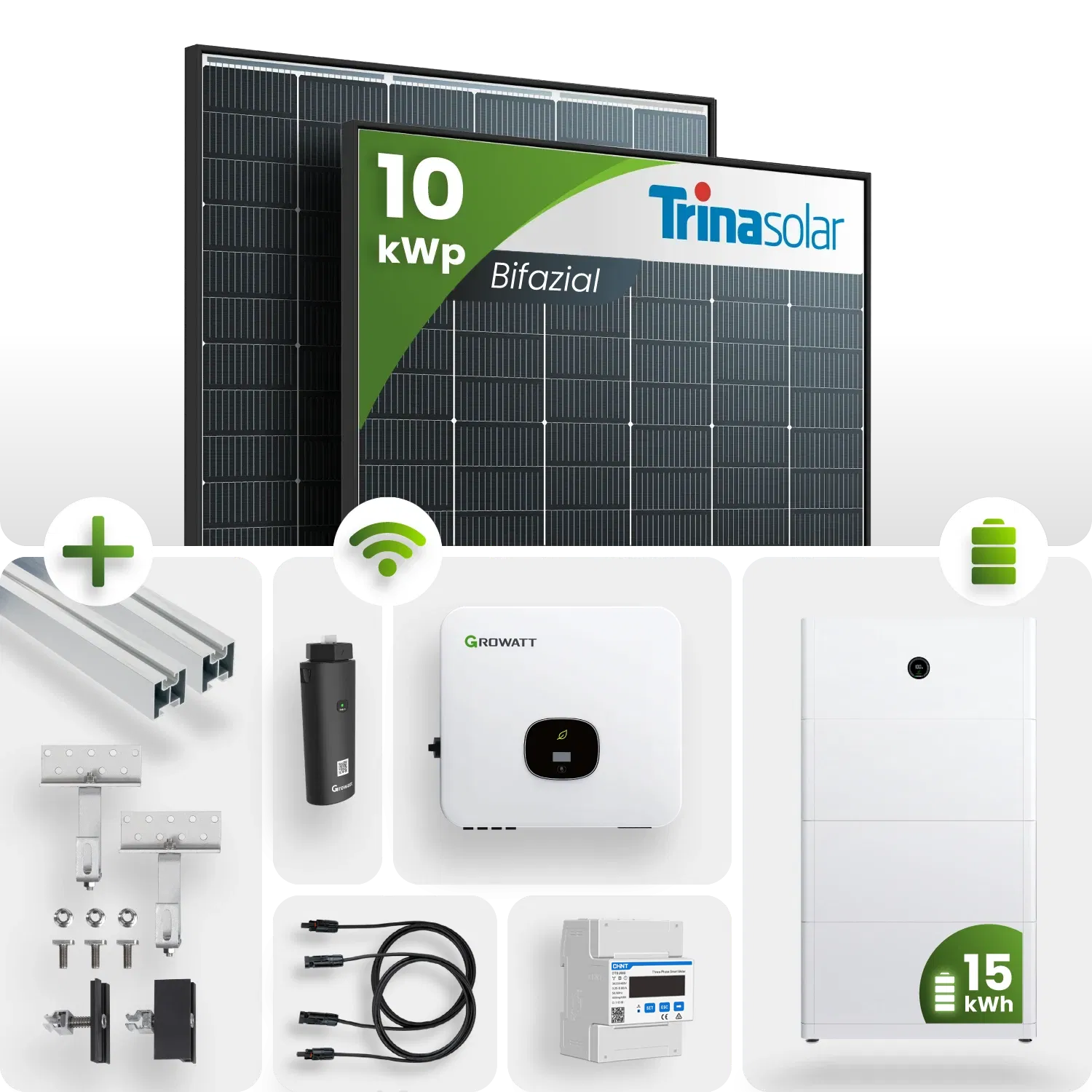 PV Komplettpaket Growatt 10KW Schrägdachmontage Trina 440 Bifazial Black Frame Module 15kW Speicher PV Komplettpaket Growatt 10KW Schrägdachmontage Trina 440 Bifazial Black Frame Module 15kW Speicher