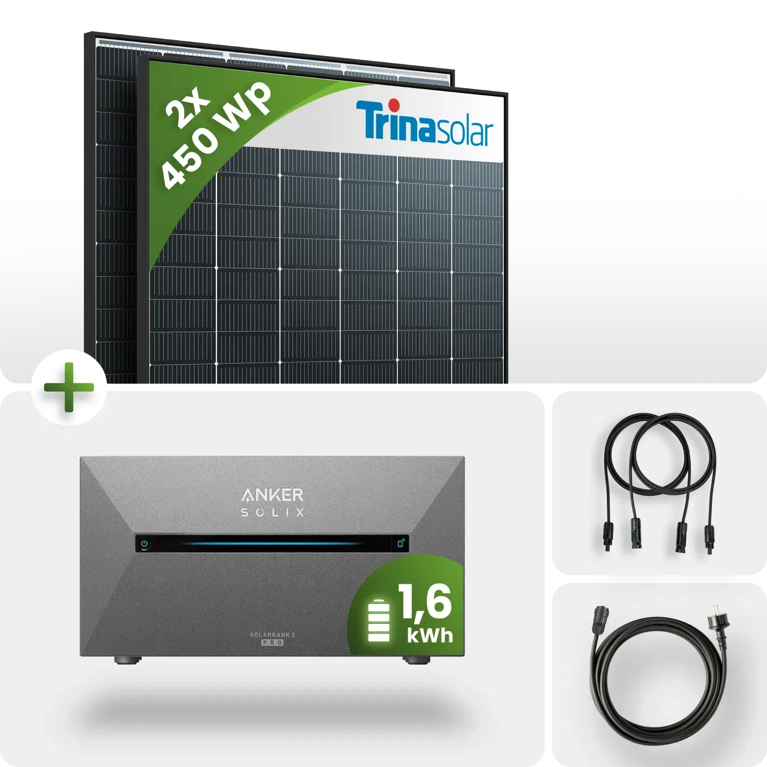 900Wp Balkonkraftwek 4x450Wp Trina Solar Black Frame Anker SOLIX Solarbank 2 E1600 Pro 1,6kWh Speicher