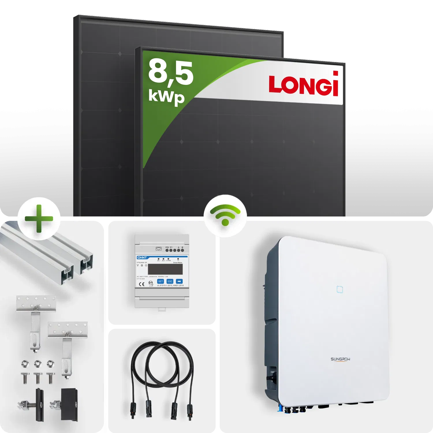 PV Komplettpaket Sungrow 8,5kWP Schrägdachmontage Longi 425Wp Fullblack Module