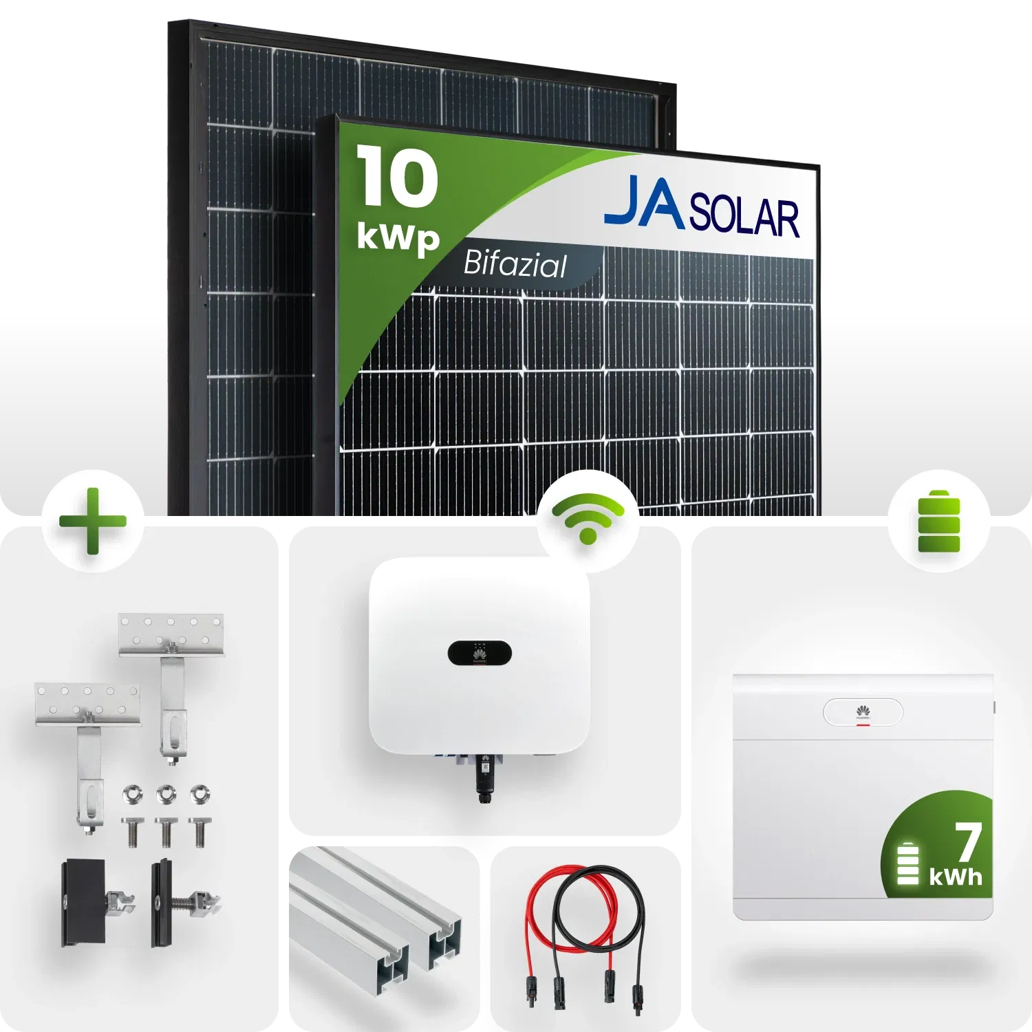 10 kWp Huawei PV-Anlage 22x JA Solar 445Wp Bifazial Glas-Glas 7kW Speicher