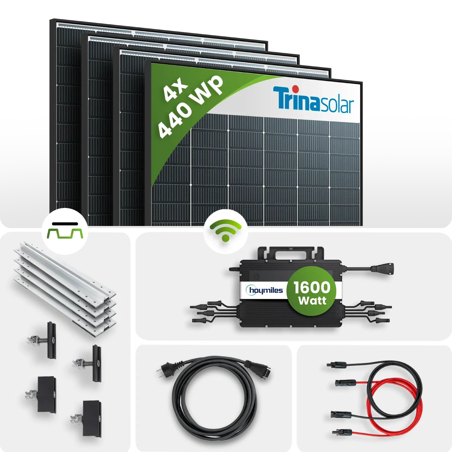 1760Wp Balkonkraftwerk 4x440Wp Trina Bifazial Black Frame Hoymiles HMS-1600W Trapezdachmontage