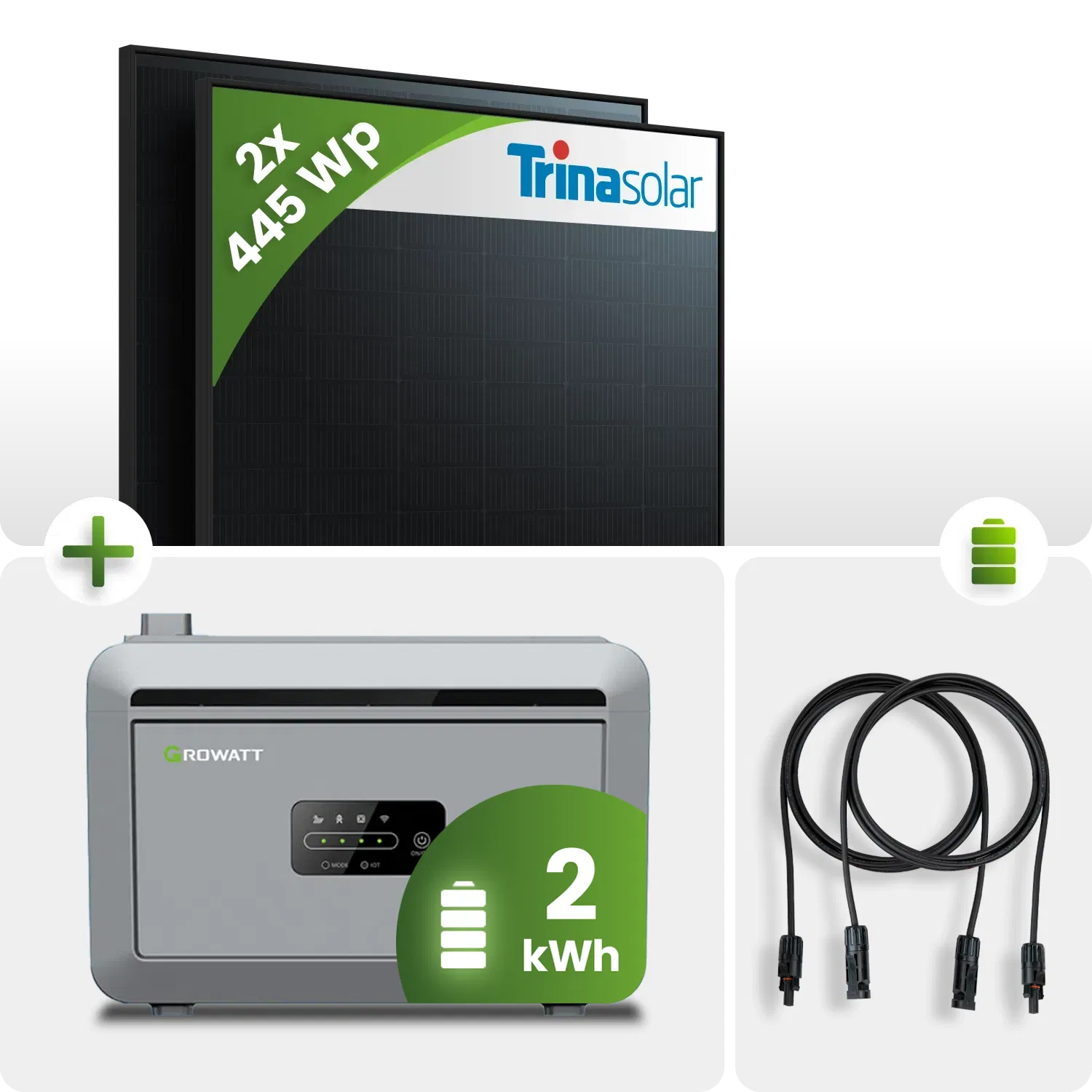 890Wp Balkonkraftwerk 2x445Wp Trina Solar Fullblack Growatt NEXA 2kWh Speicher