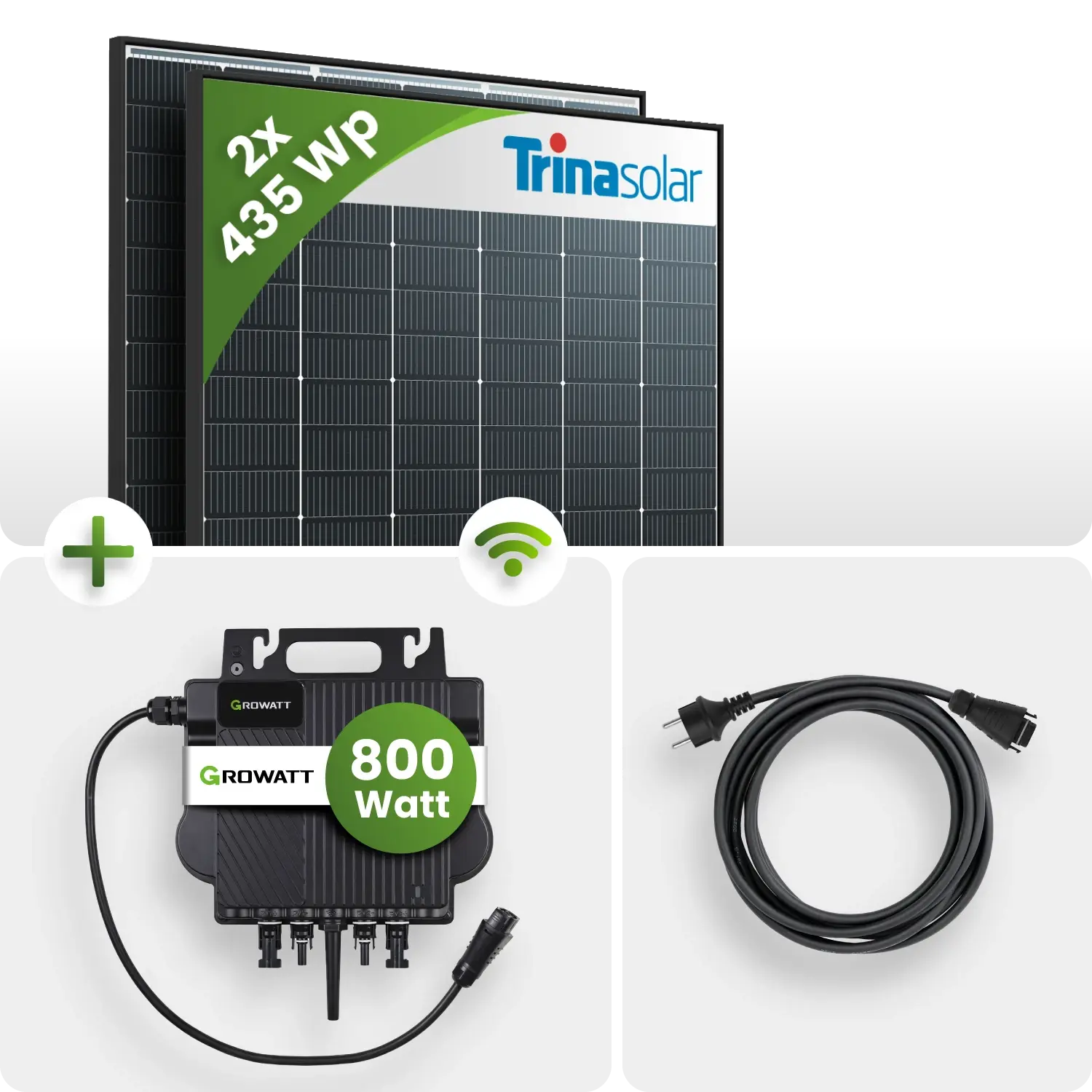 870Wp Balkonkraftwerk 2x435 Trina Bifazial Clear Black Growatt NEO 800M-X