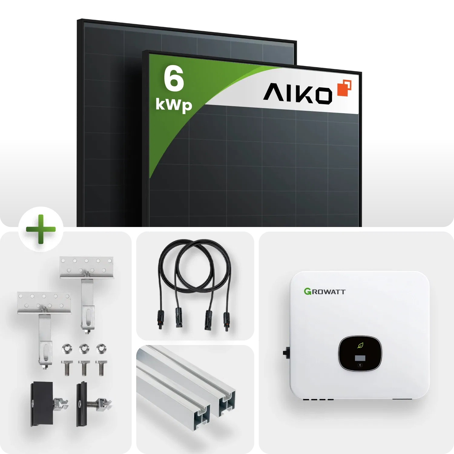 PV Komplettpaket Growatt 6KW Schrägdachmontage Aiko 445 Fullblack Module