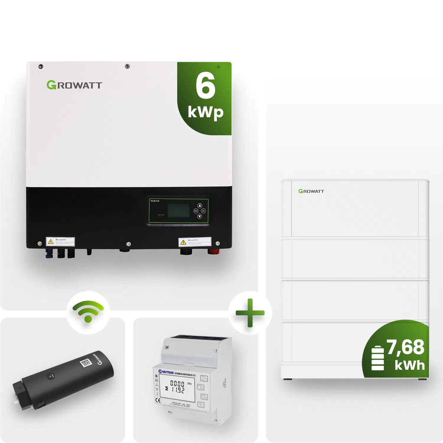 Growatt PV-Paket mit SPH Wechselrichter 6kW und Speicher 7,68kWh inkl. Smart Meter Growatt PV-Paket mit SPH Wechselrichter 6kW und Speicher 7,68kWh inkl. Smart Meter