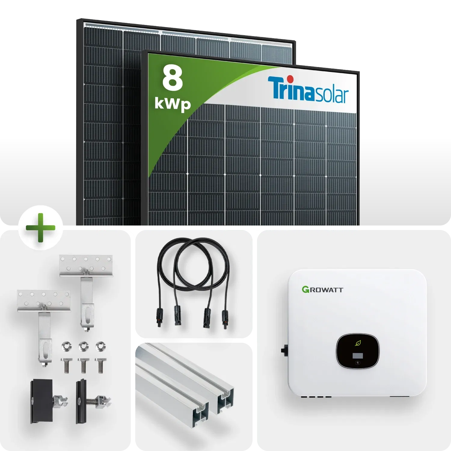 PV Komplettpaket Growatt 8KW Schrägdachmontage Trina 450 Vertex S+ Monofazial Black Frame Module