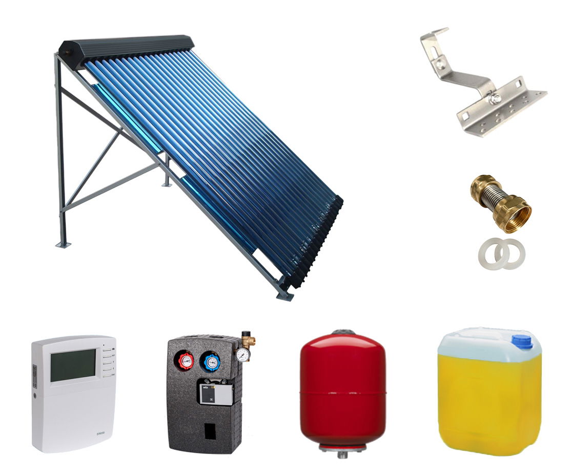 Solarthermie Komplettset Blueclean 2x24 Röhren 7,86m² mit Flachdachmontage