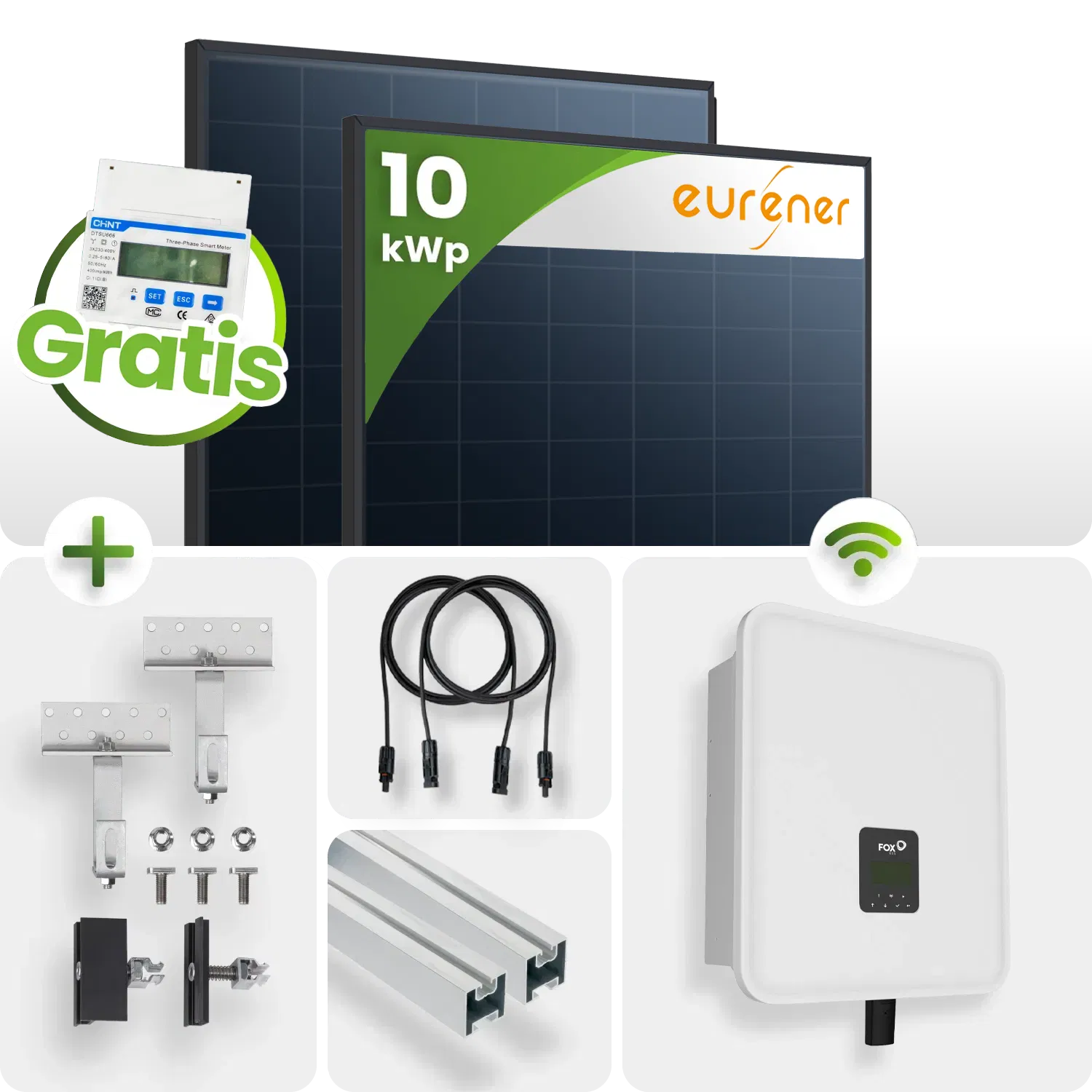 10kWp FoxEss PV-Anlage 22x Eurener 450Wp ULTRA Bifazial Schrägdachmontage inkl. Smart Meter 10kWp FoxEss PV-Anlage 22x Eurener 450Wp ULTRA Bifazial Schrägdachmontage inkl. Smart Meter