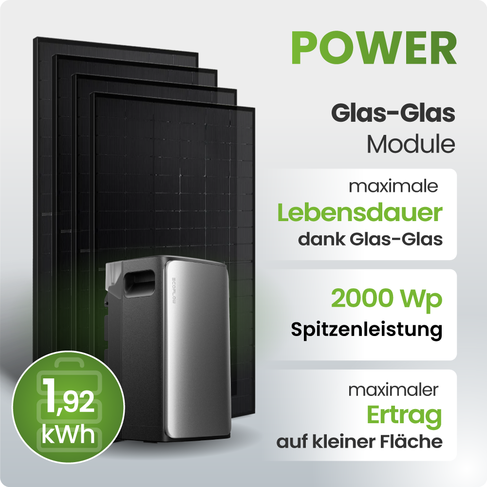 Solaranlage, Solarzellen, Powerbank, Glas-Glas Modul, Lebensdauer
