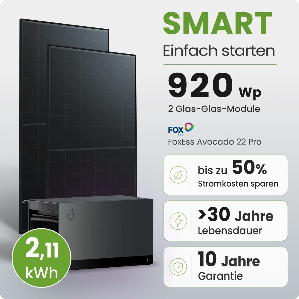 Tepto 920W Balkonkraftwerk Smart mit FoxEss Avocado 22 Pro 2,11kWh Speicher