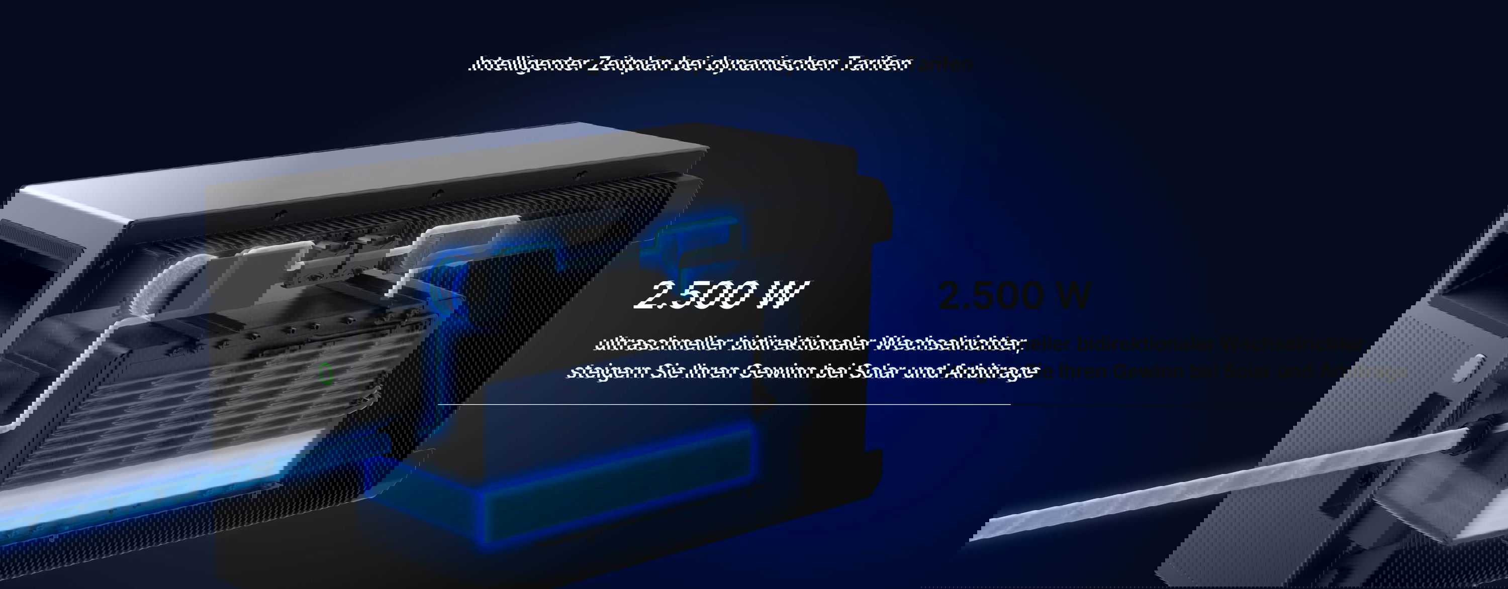 Bidirektionaler Wechselrichter, Solarwechselrichter, 2.500 W, Kühlrippen, blaues Leuchten