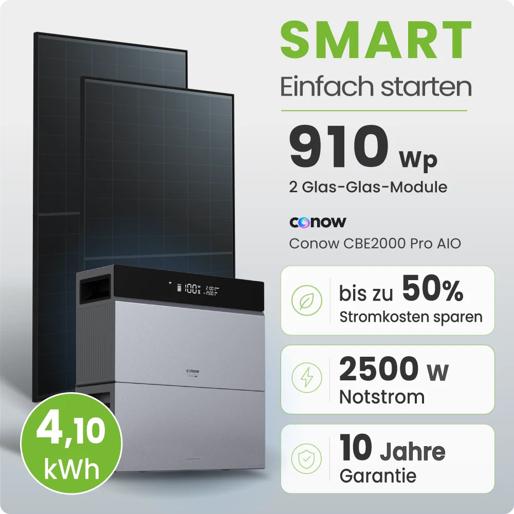 Tepto 910W Balkonkraftwerk Smart mit Conow 4kWh Speicher + Gratis Smart Meter