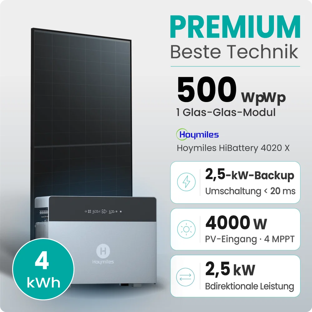 Tepto 500W Balkonkraftwerk Premium mit Hoymiles HiBattery 4kWh Speicher