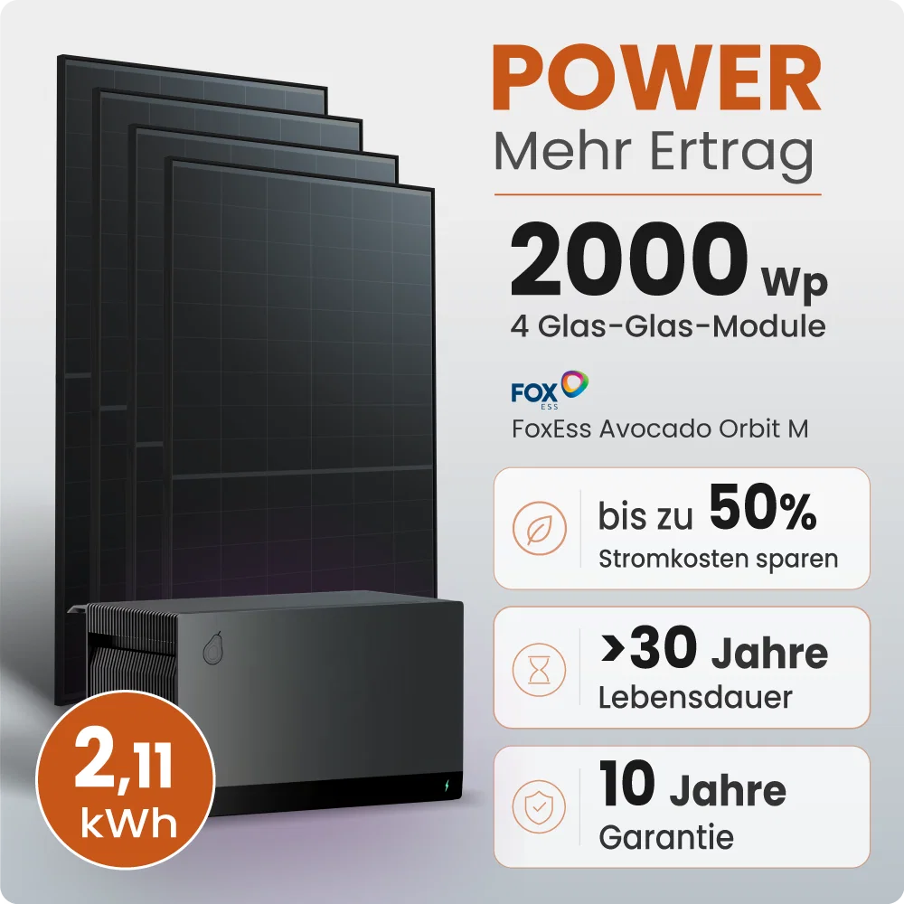 Tepto 2000W Balkonkraftwerk MaxPower mit 2,11 kWh Speicher FoxEss Avocado Orbit M