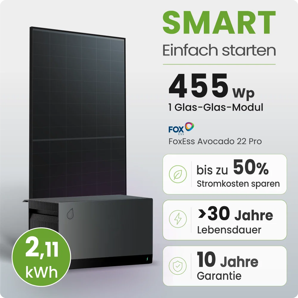 Tepto 455W Balkonkraftwerk Smart mit FoxEss Avocado 22 Pro 2,11kWh Speicher