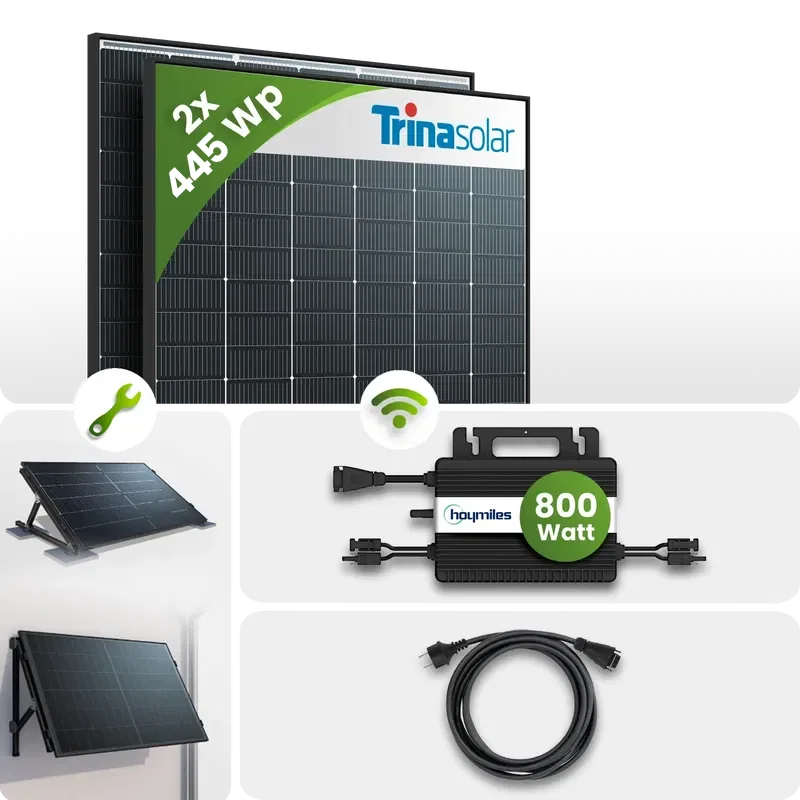Tepto 930Wp Balkonkraftwerk Smart mit Hoymiles Mikrowechselrichter - Flachdach/Wandmontage