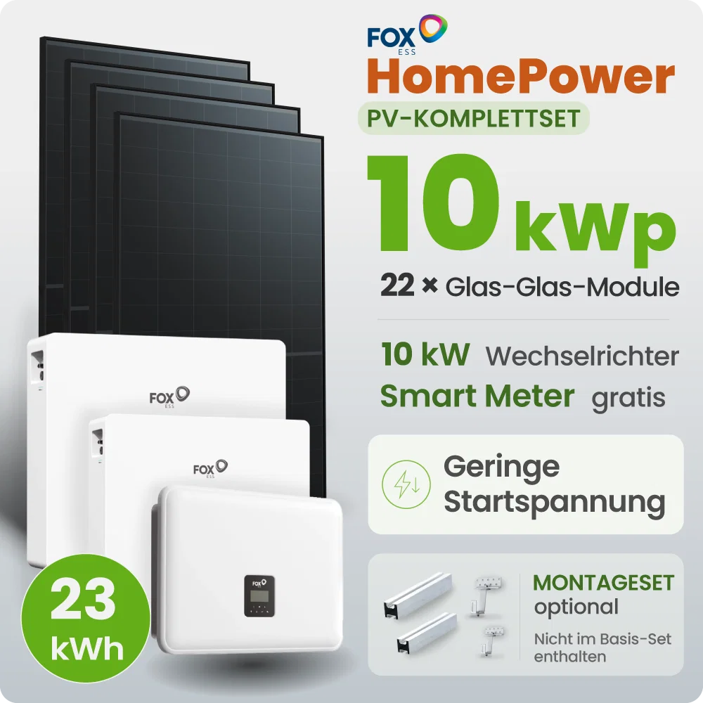 10 kWp FoxEss PV-Anlage 22x 460Wp Fullblack 23,04kWh Speicher Notstromfähig Speicher erweiterbar