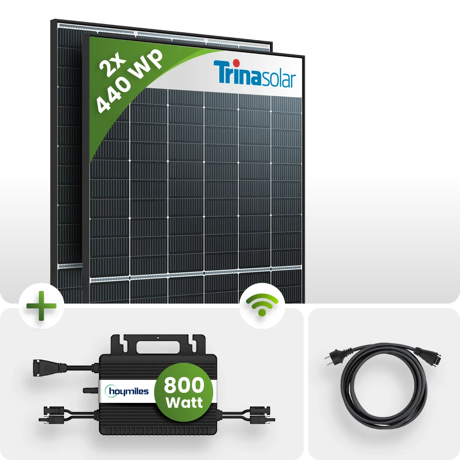 880Wp Kit solar autoinstalable (2x440Wp Trina Bifacial, marco negro, Hoymiles HMS-800W) 880Wp Kit solar autoinstalable (2x440Wp Trina Bifacial, marco negro, Hoymiles HMS-800W)