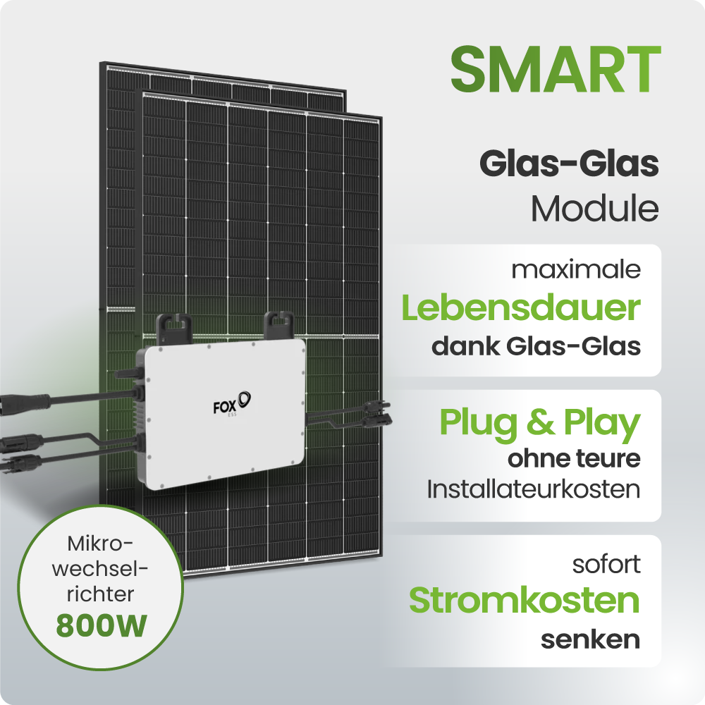 Solarmodul, Glas-Glas, 800W, Mikro-Wechselrichter, Plug & Play