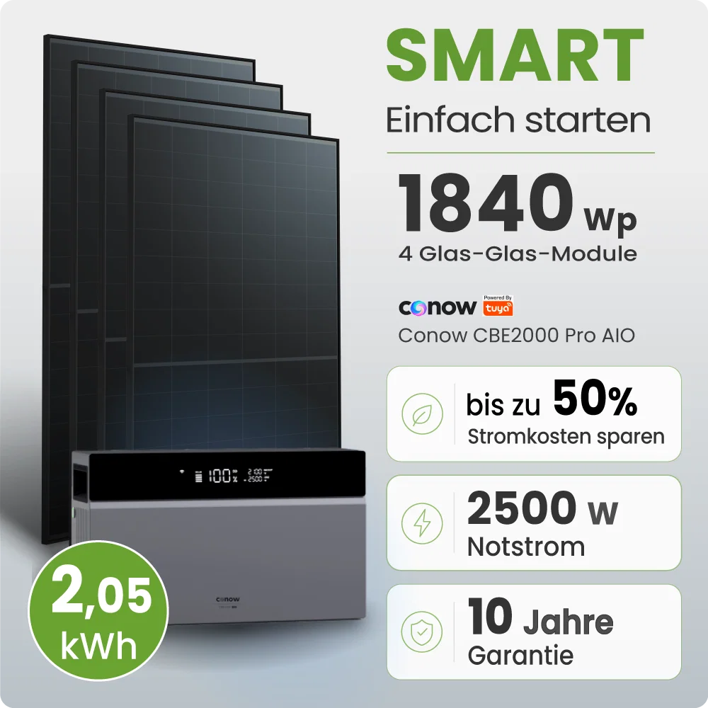Tepto 1840W Balkonkraftwerk Smart mit Conow 2kWh Speicher