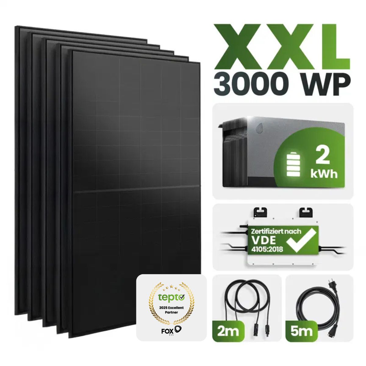 Plug&Play PV-Anlage 3000W mit Avocado und FoxEss M1 800W mit 2,11 kWh Speicher FoxEss Avocado