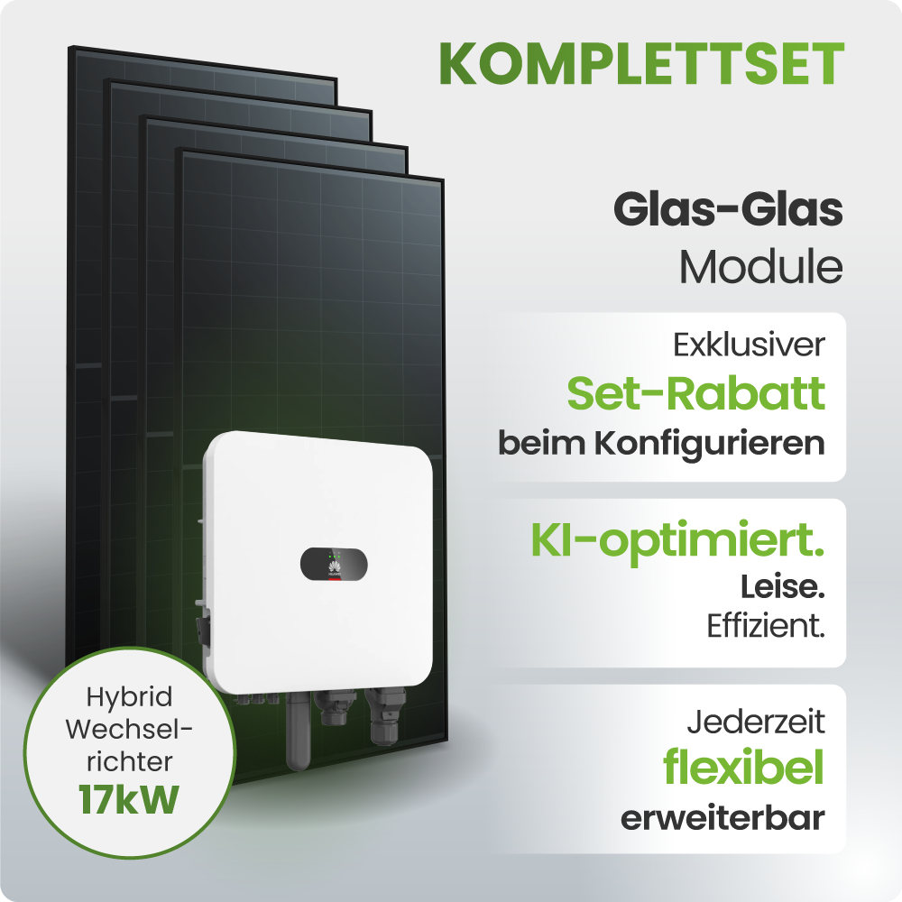 Glas-Glas Modul, Hybrider Wechselrichter, 17 kW, Solarmodule, Hybrid-System