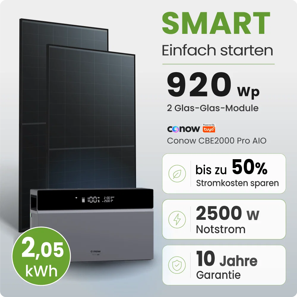Tepto 920W Balkonkraftwerk Smart mit Conow 2kWh Speicher