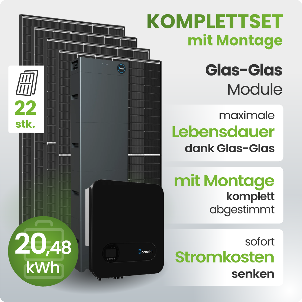 Solaranlage, Batterie, Glas-Glas Modul, kWh 20,48, Stack of solar panels