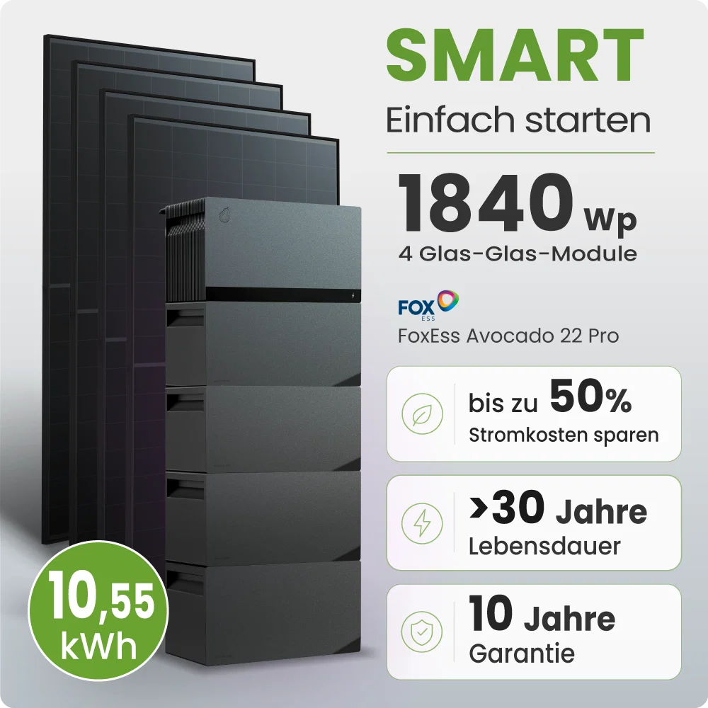 Tepto 1840W Balkonkraftwerk Smart mit FoxEss Avocado 22 Pro 10,55kWh Speicher