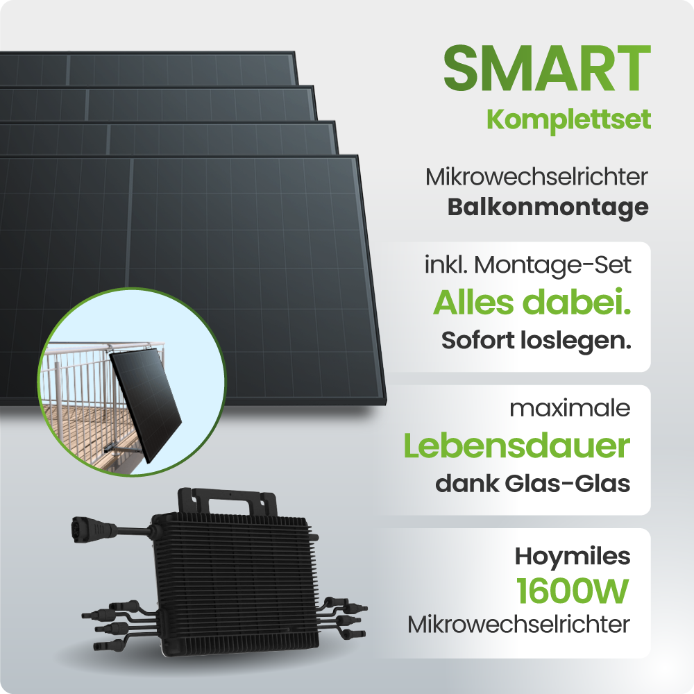 Solarmodul, Balkonmontage, Mikrowechselrichter, Glas-Glas, 1600W