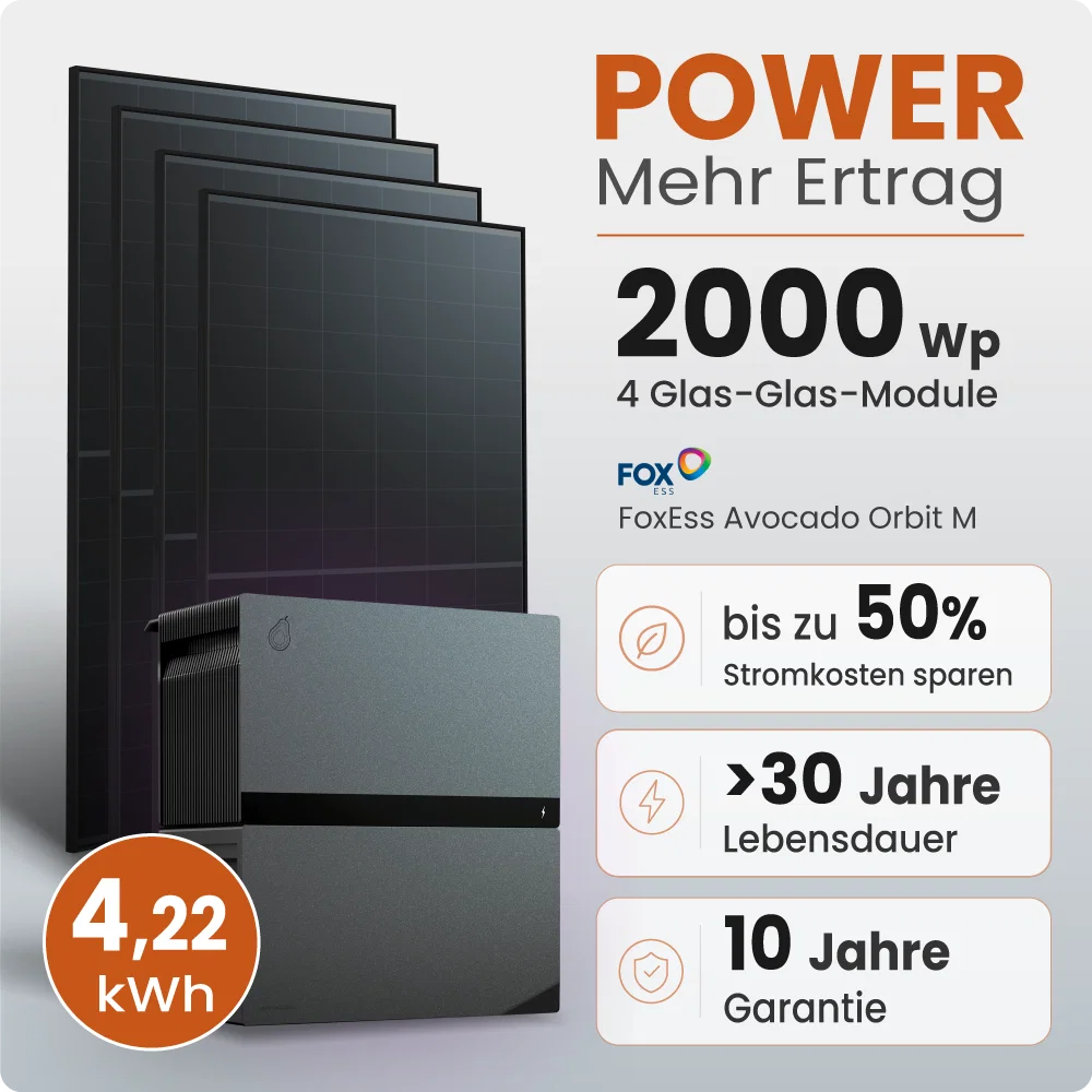 Tepto 2000W Balkonkraftwerk MaxPower mit 4,22 kWh Speicher FoxEss Avocado Orbit M
