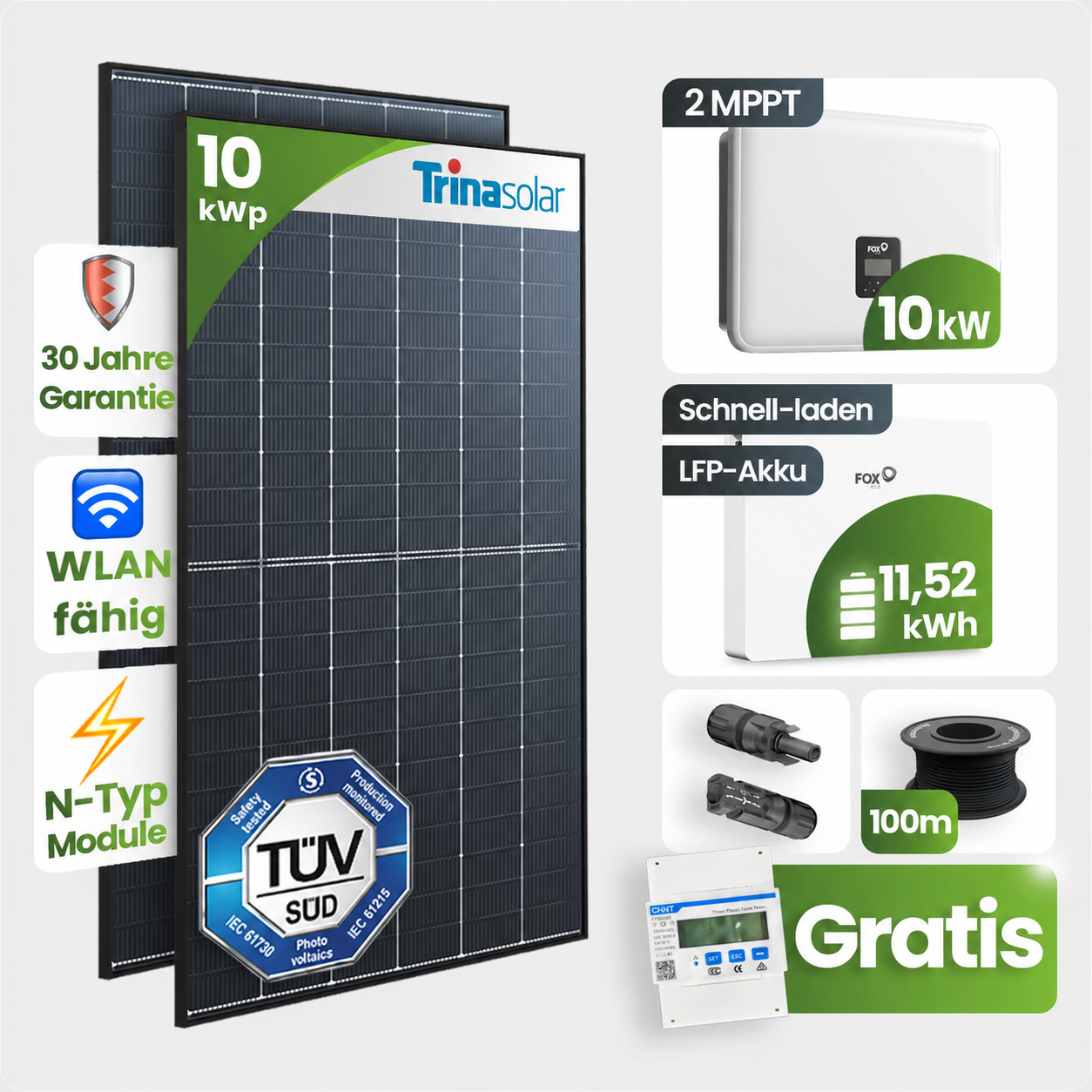 Solarmodul, Photovoltaik, 10 kWp, WLAN-fähig, TÜV SÜD