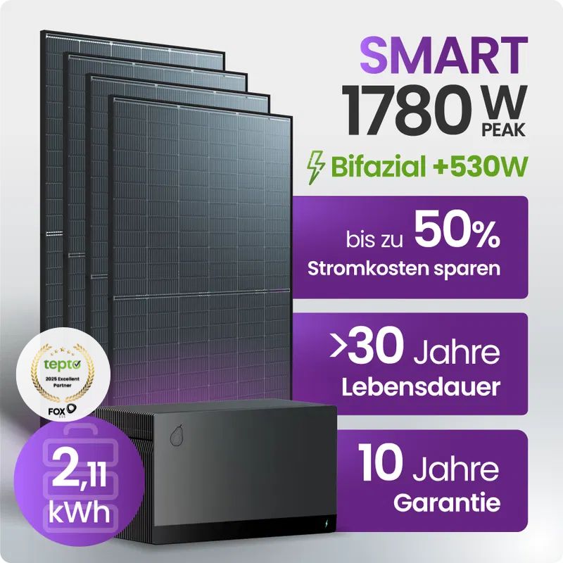 Tepto 1780W Balkonkraftwerk Smart mit FoxEss Avocado 22 Pro 2,11kWh Speicher