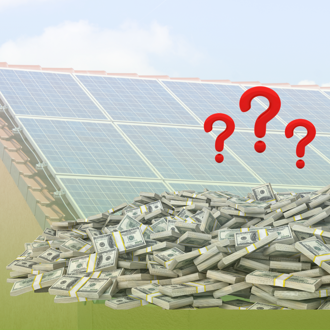 Solaranlage, Solarzellen, Geldstapel, Kosten, Neugier