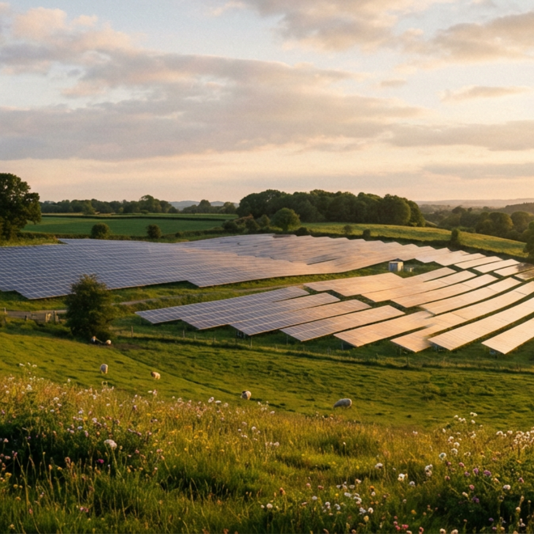 Solaranlage, Solarpark, Photovoltaik, Landschaft, Weideland