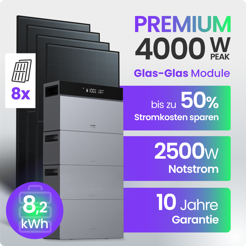 Glas-Glas Module, Batterie-Speicher, Notstrom, 4000 W, 10 Jahre Garantie