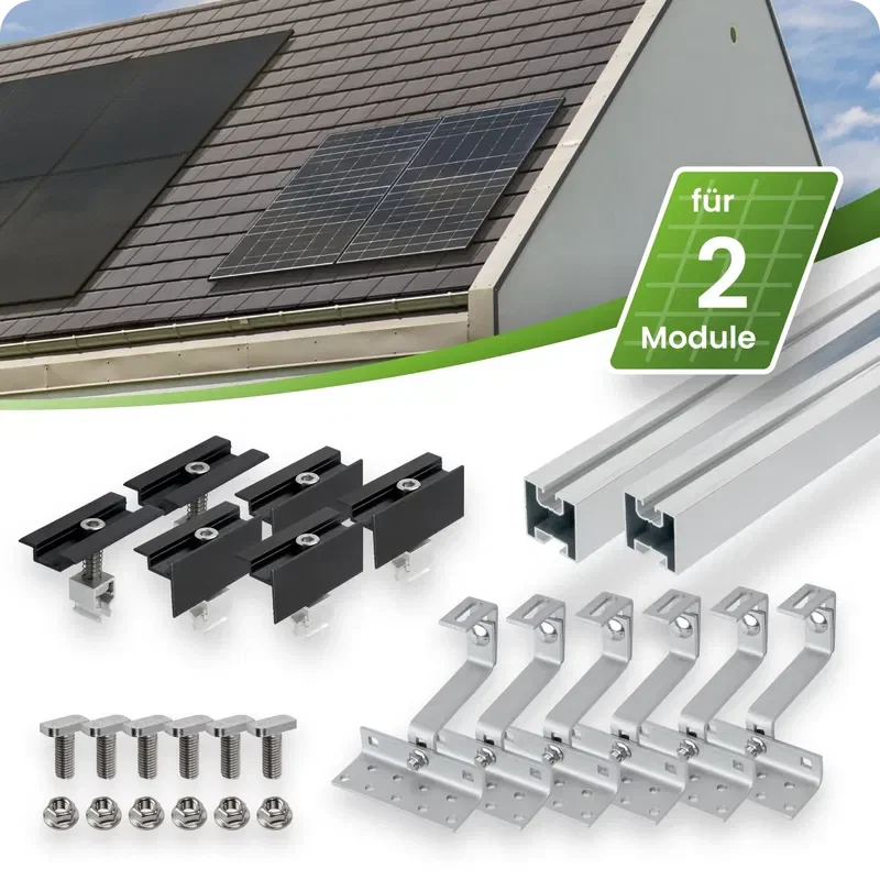Tepto Schrägdach Montageset Silber für 2 PV-Module senkrecht 30 mm Rahmenhöhe
