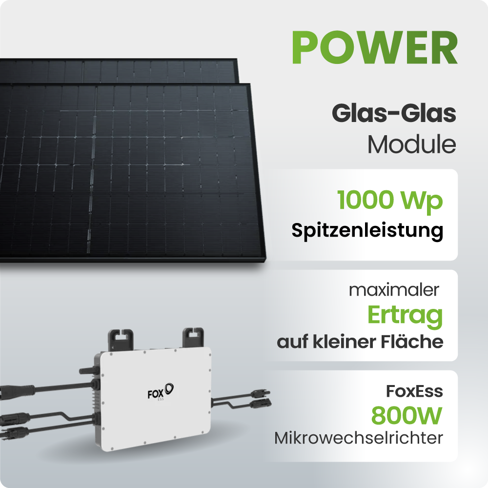 Solarmodul, Glas-Glas, Photovoltaik, 1000 Wp, Mikrowechselrichter