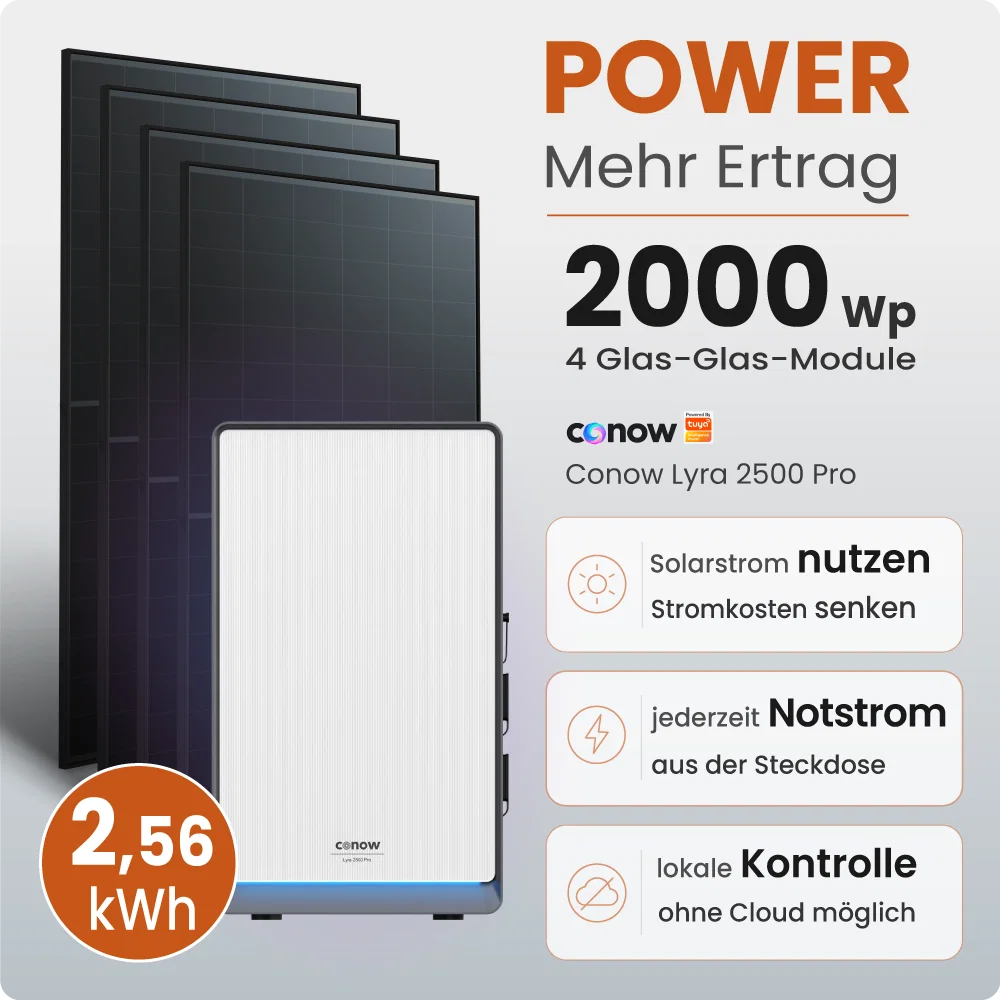Tepto 2000W Balkonkraftwerk Power mit 2,56 kWh Speicher Conow Lyra by Tuya Smart
