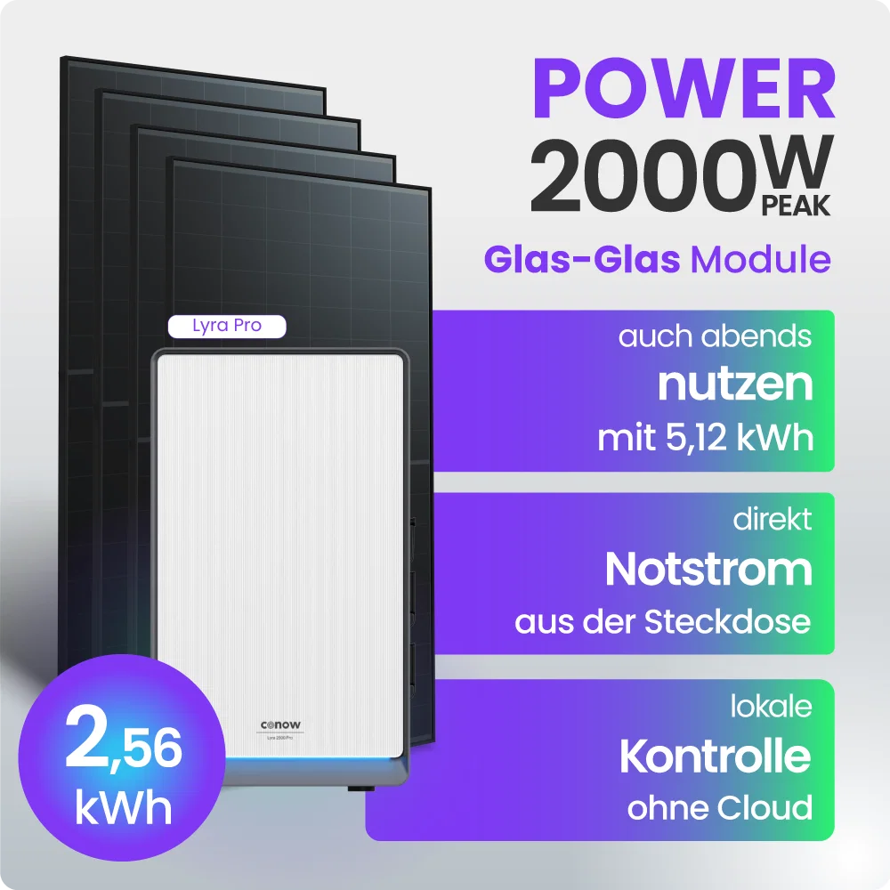 Tepto 2000W Balkonkraftwerk MaxPower mit 2,56 kWh Speicher Conow Lyra Pro
