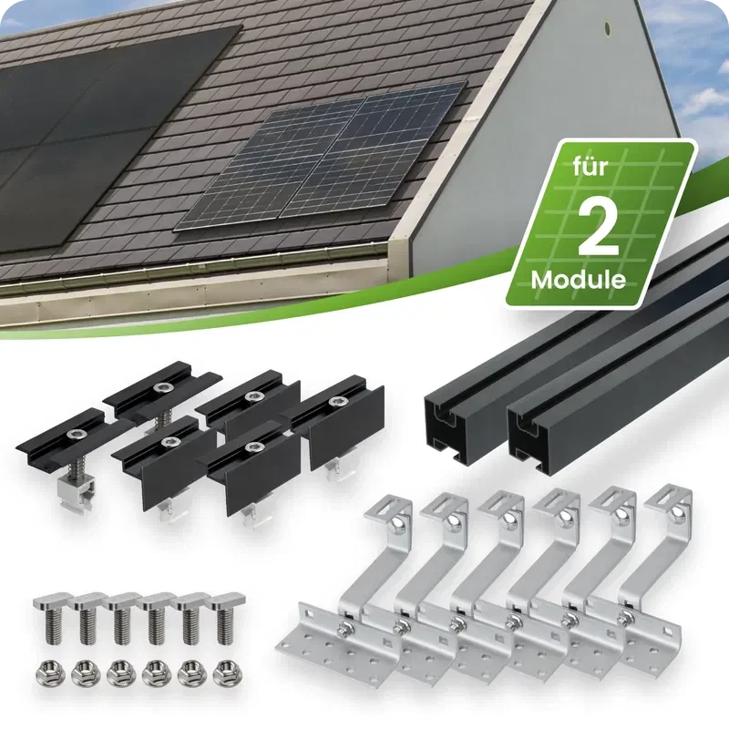 Tepto Schrägdach Montageset Schwarz für 2 PV-Module senkrecht 30 mm Rahmenhöhe