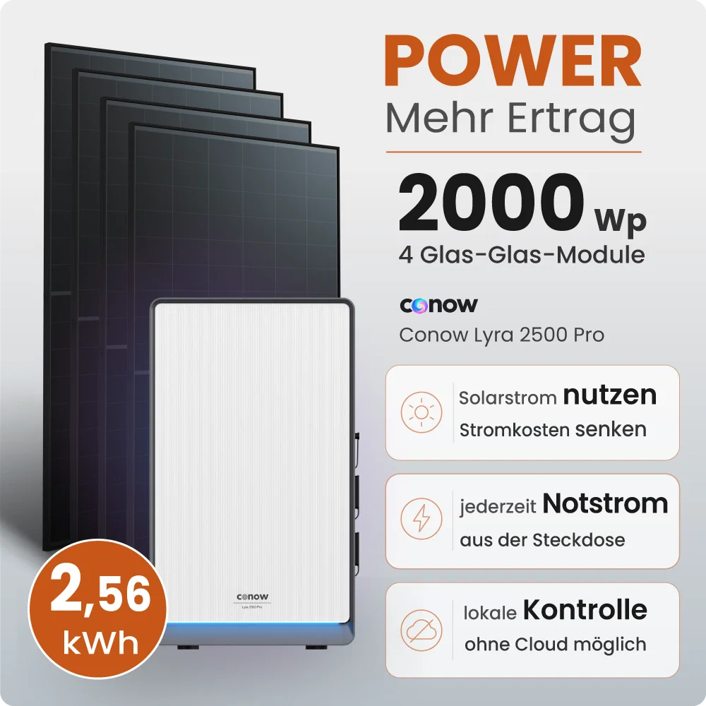 Tepto 2000W Balkonkraftwerk MaxPower mit 2,56 kWh Speicher Conow Lyra
