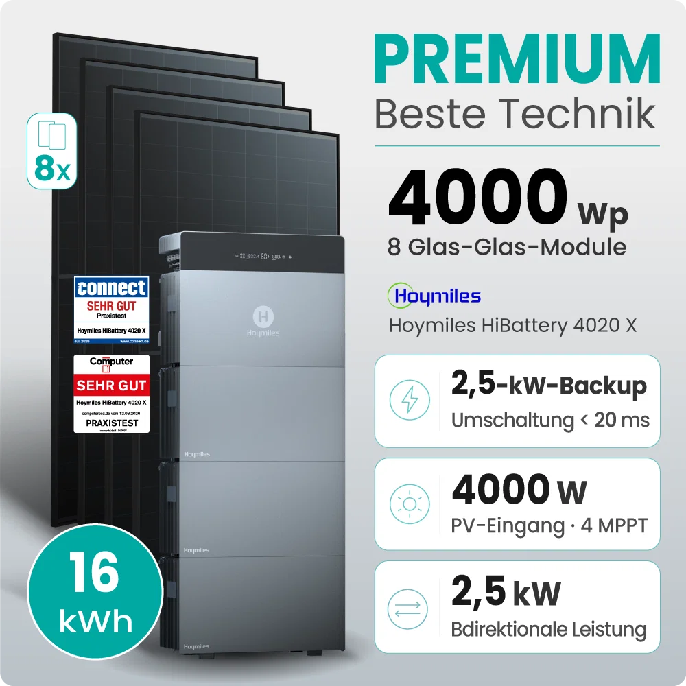 Tepto 2000W Balkonkraftwerk Premium mit Hoymiles HiBattery 16kWh Speicher