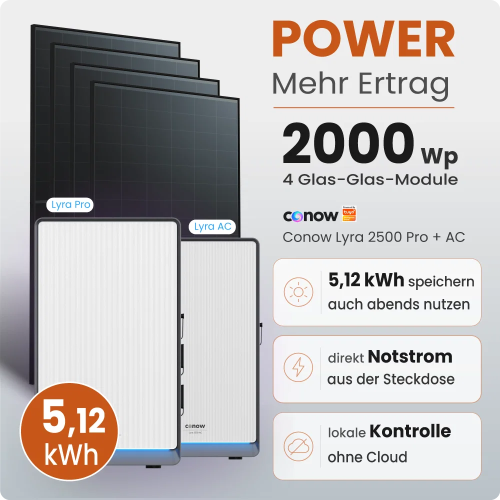 Tepto 2000W Balkonkraftwerk Power mit 5,12 kWh Speicher Conow Lyra Pro + AC