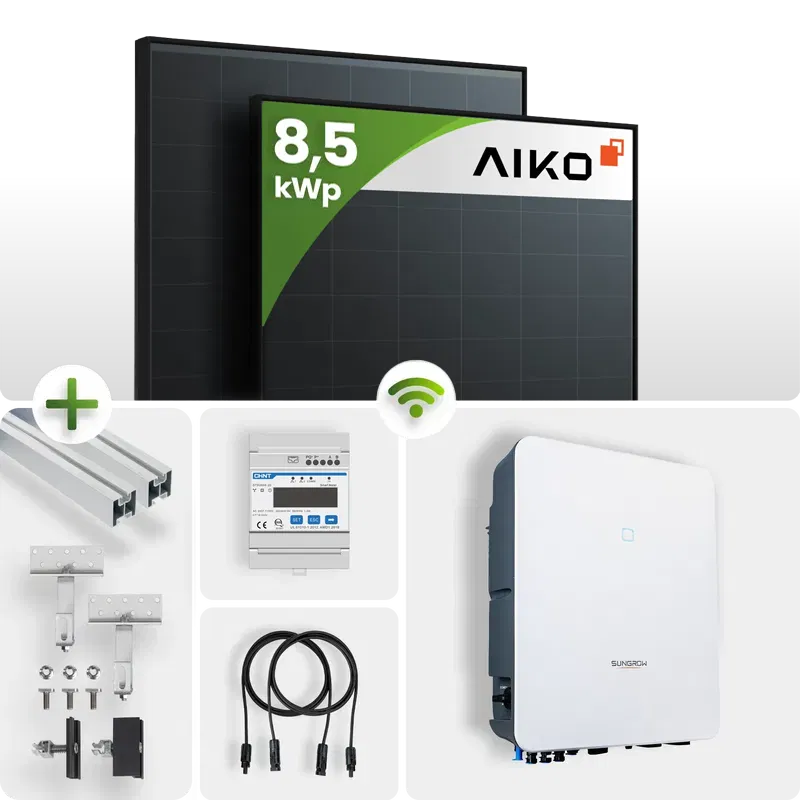 8kWp Sungrow PV-Anlage 18x Aiko 460Wp A-MAH54Db Fullblack Schrägdachmontage 8kWp Sungrow PV-Anlage 18x Aiko 460Wp A-MAH54Db Fullblack Schrägdachmontage
