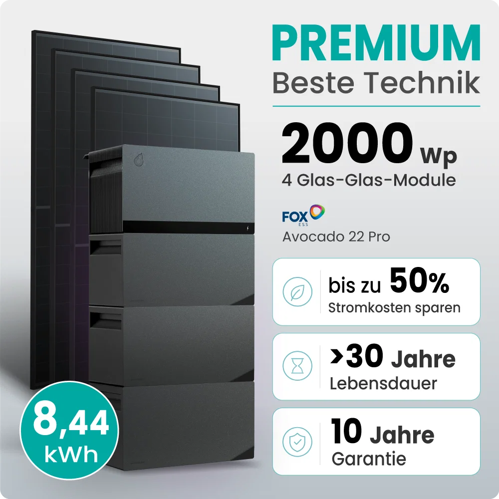 Tepto 2000W Balkonkraftwerk Premium mit FoxEss Avocado 22 Pro 8,44kWh Speicher