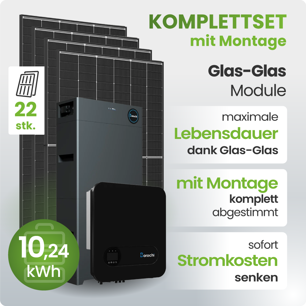 Solarmodul, Glas-Glas Modul, Stromspeicher, Batterie, Kombisystem