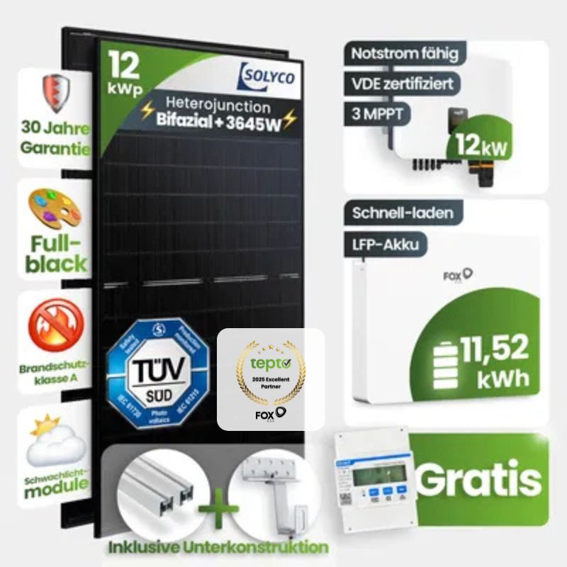 Solarmodul, Solarpanel, 12 kW, Bifazial, Heterojunction