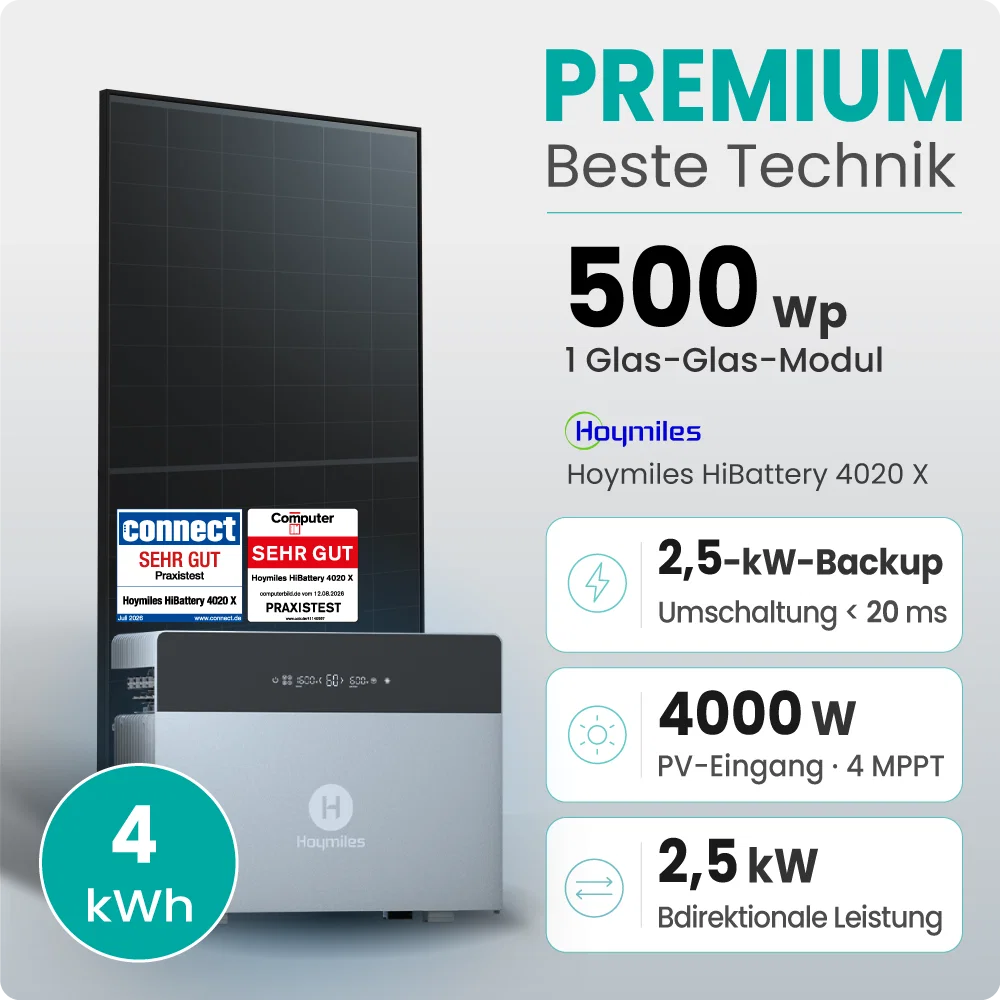 Tepto 500W Balkonkraftwerk Premium mit Hoymiles HiBattery 4kWh Speicher