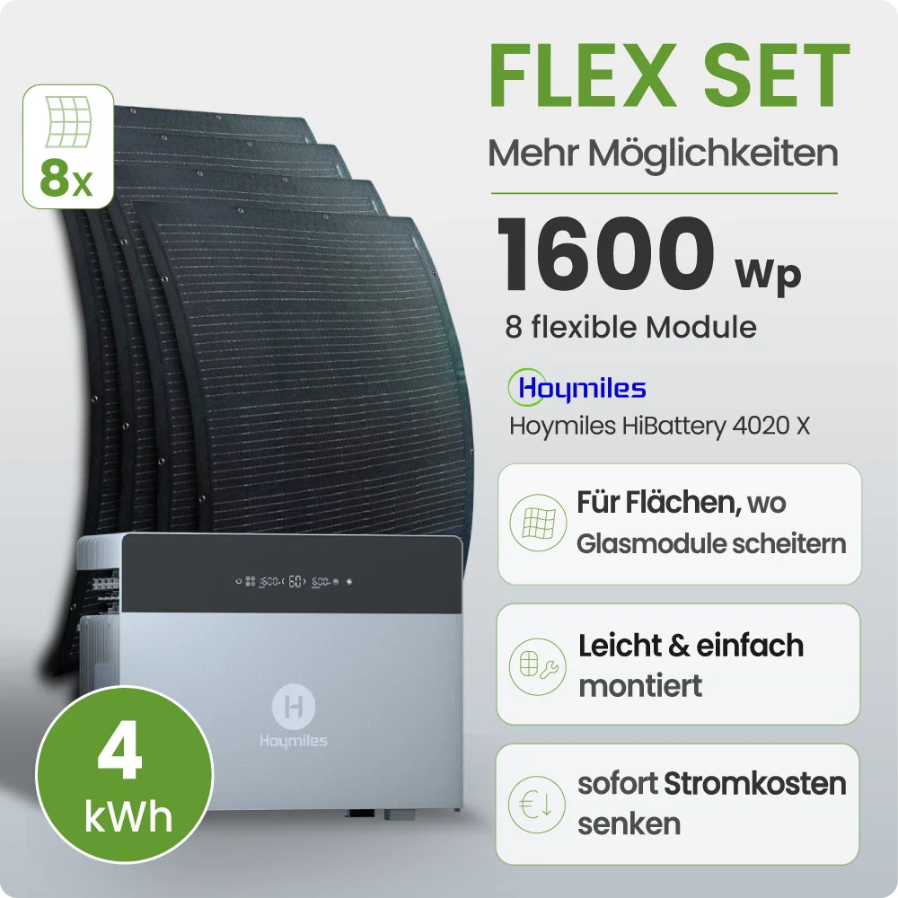 Tepto Balkonkraftwerk Flex 1600Wp mit Hoymiles Hibattary 4kWh Speicher